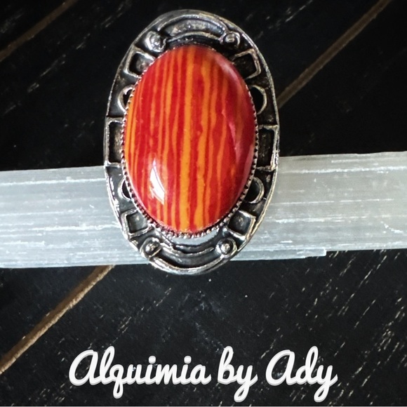 Alquimia by Ady Red and Silver Oval Ring mosaic turquoise adjustable - Picture 1 of 1